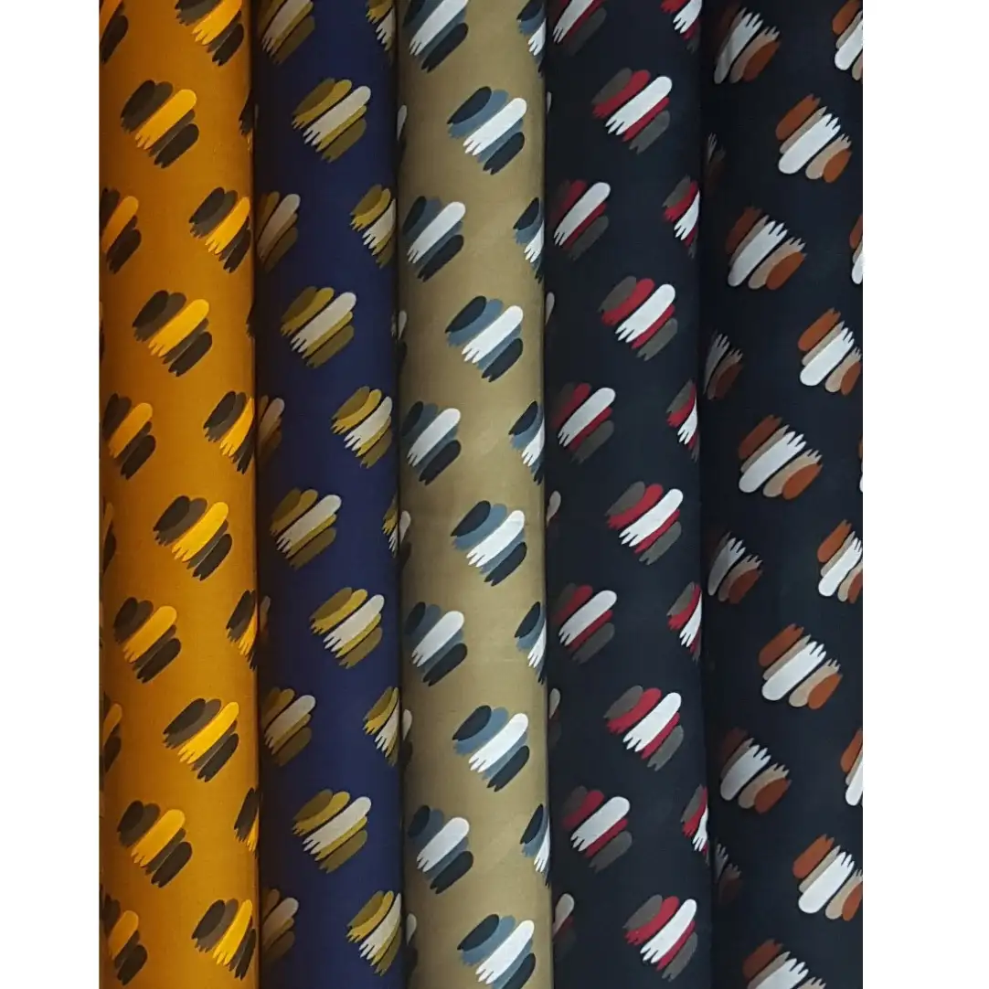 Geometric5 Collection, all colorways shown together. Small rounded rectangular blocks, each banded with horizontal stripes, march in offset rows across the fabric.
