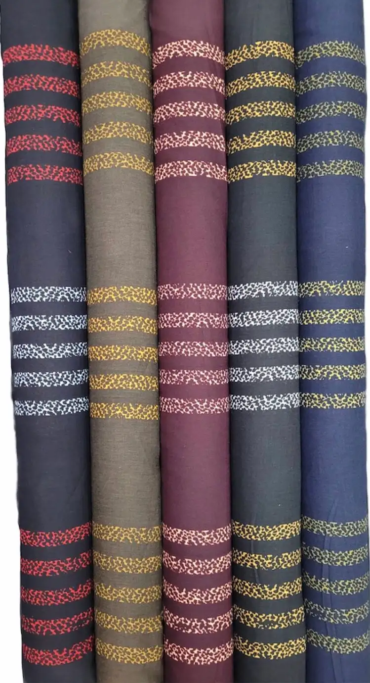 Stripes and Dots11 Collection, all colorways shown together. Horizontal stripes built from clustered speckled dots run in even bands across a plain rayon ground.