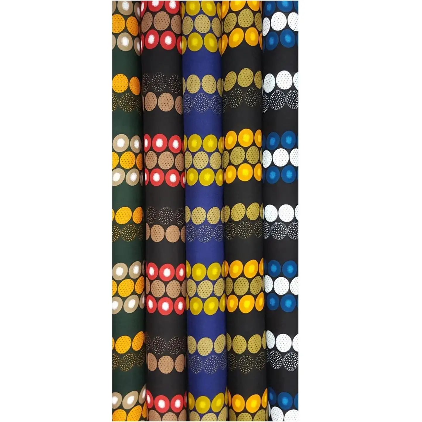 Stripes and Dots14 Collection, all colorways shown together. Horizontal rows of large glossy dome-dots alternate with fine dotted spacer bands.