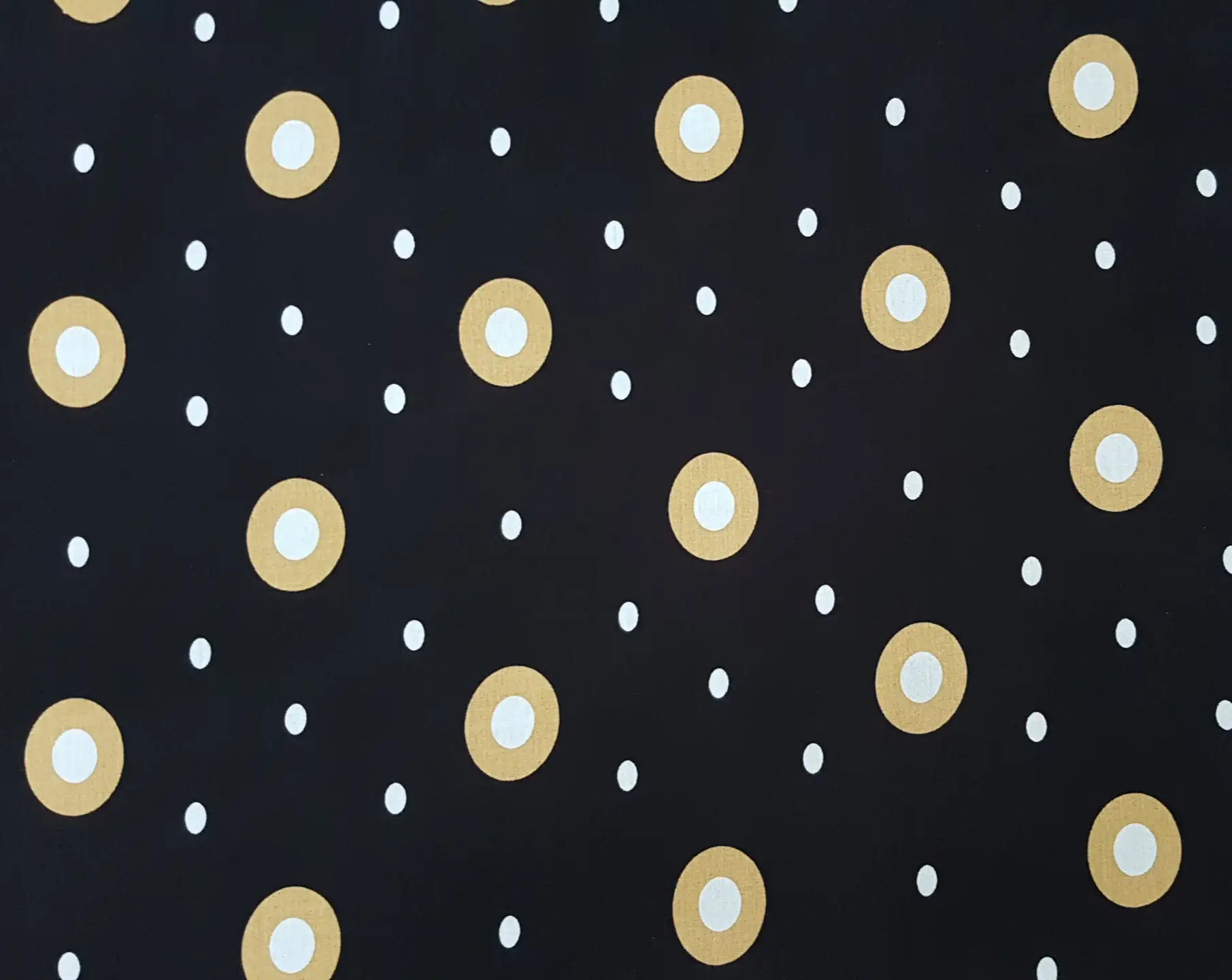 Stripes and Dots9 Collection in Black Cream. Charcoal-black ground scattered with cream-ringed gold dots and small white speckles.