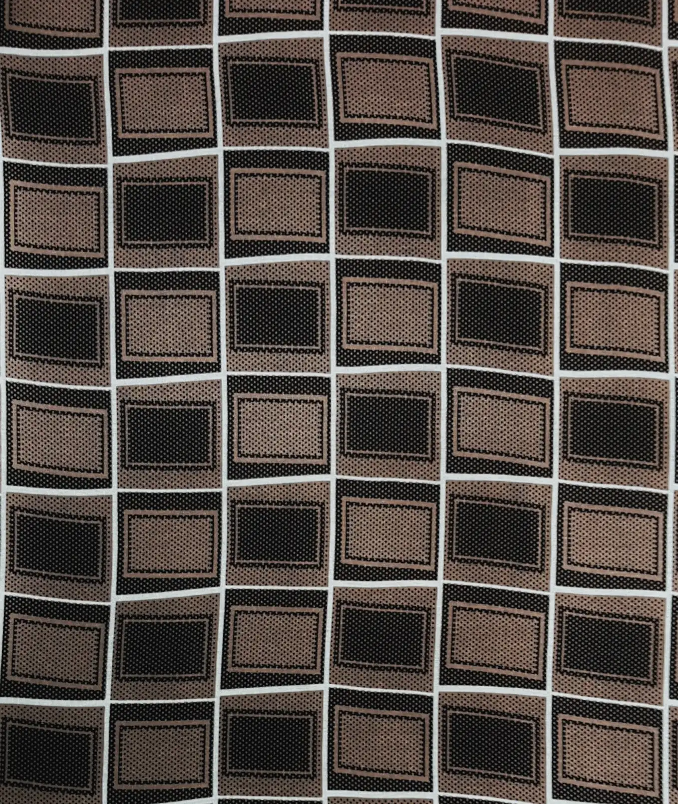Geometric14 Collection in Black. Tan ground with rows of black-framed rectangles and slim gold dividing stripes between them.