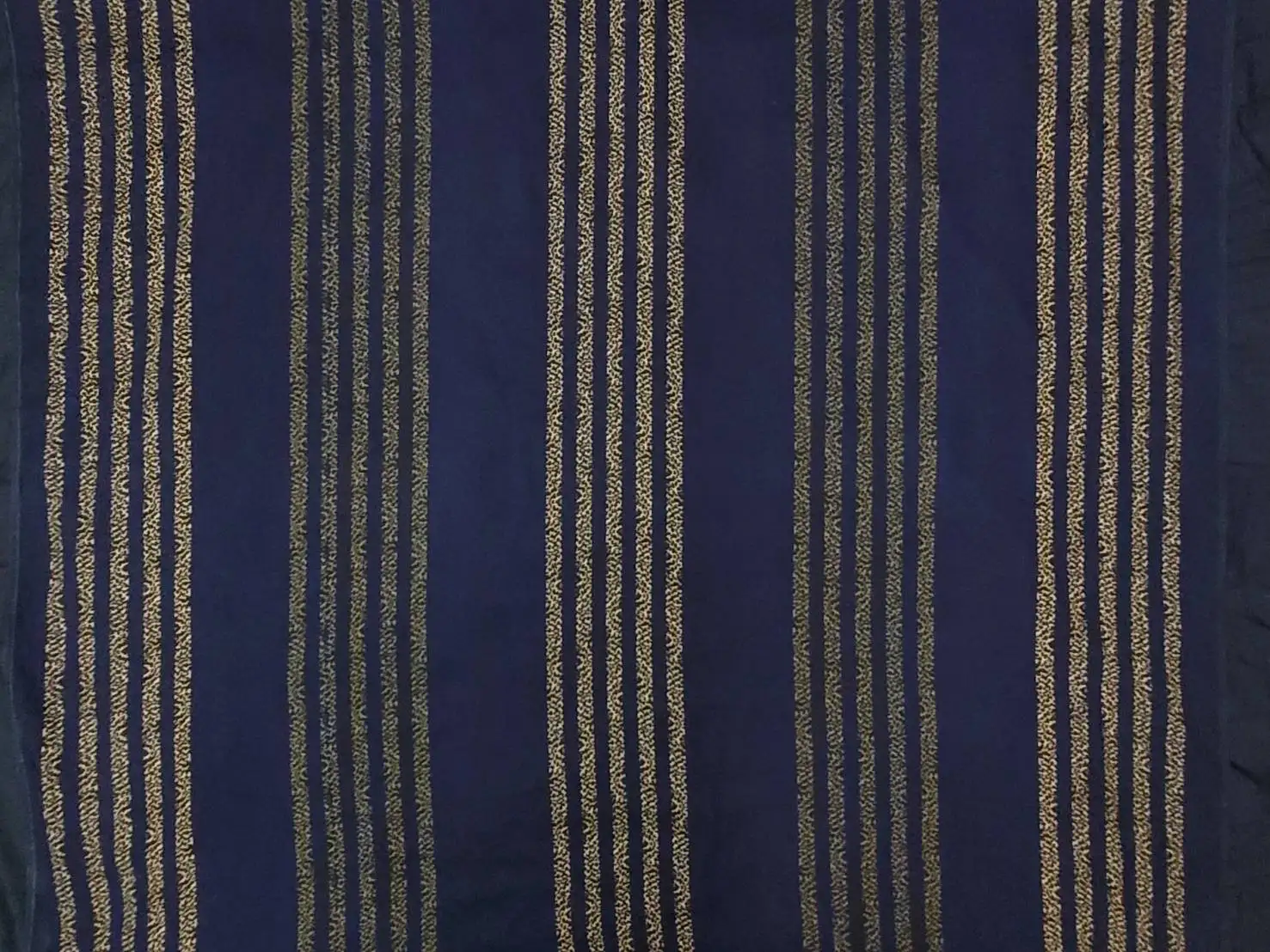Stripes and Dots11 Collection in Blue Yellow. Deep navy-blue ground crossed by banded stripes of speckled red and white dots.