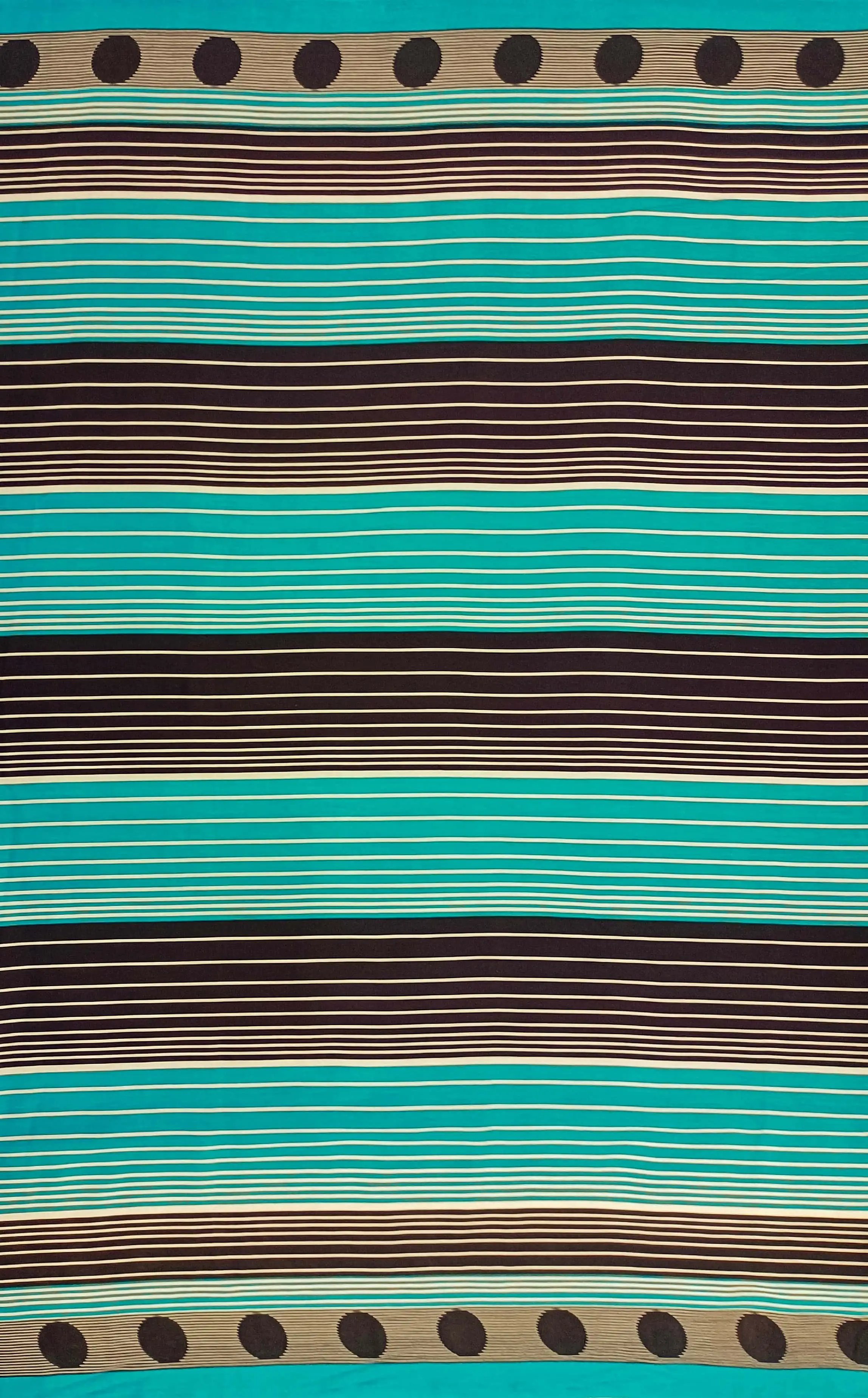 Stripes and Dots5 Collection in Blue. Teal-blue ground layered with navy and white stripes plus rows of dotted circles.