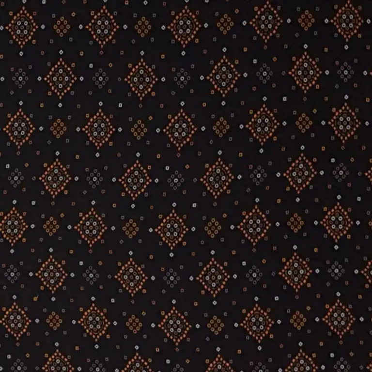 Geometric12 Collection in Brown Orange. Warm caramel-brown ground with layered diamonds picked out in burnt orange, gold, and dark brown dots.