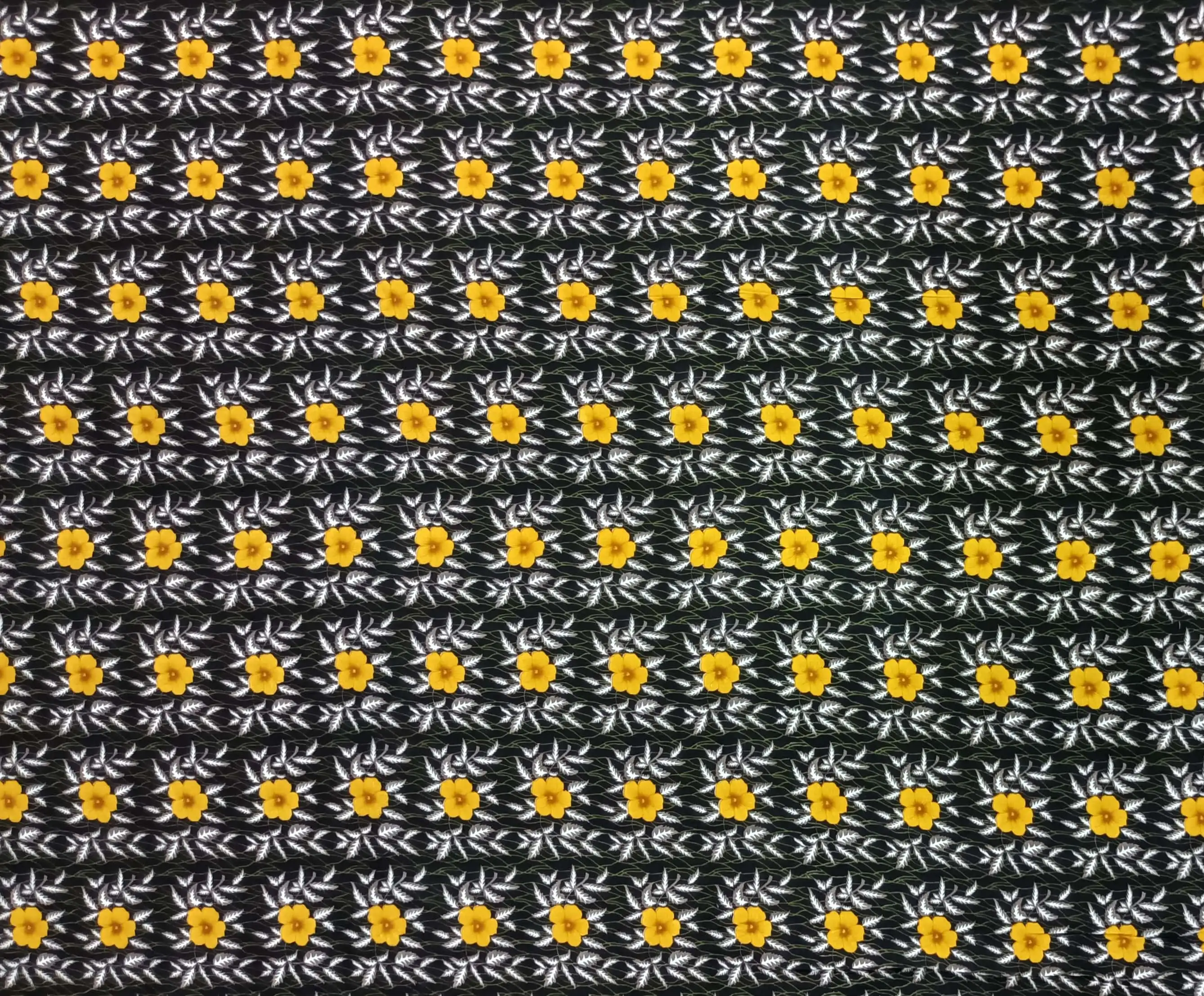 Floral3 Collection in Black Yellow. Deep wine-red ground scattered with golden-yellow flowers and dark green trailing foliage.