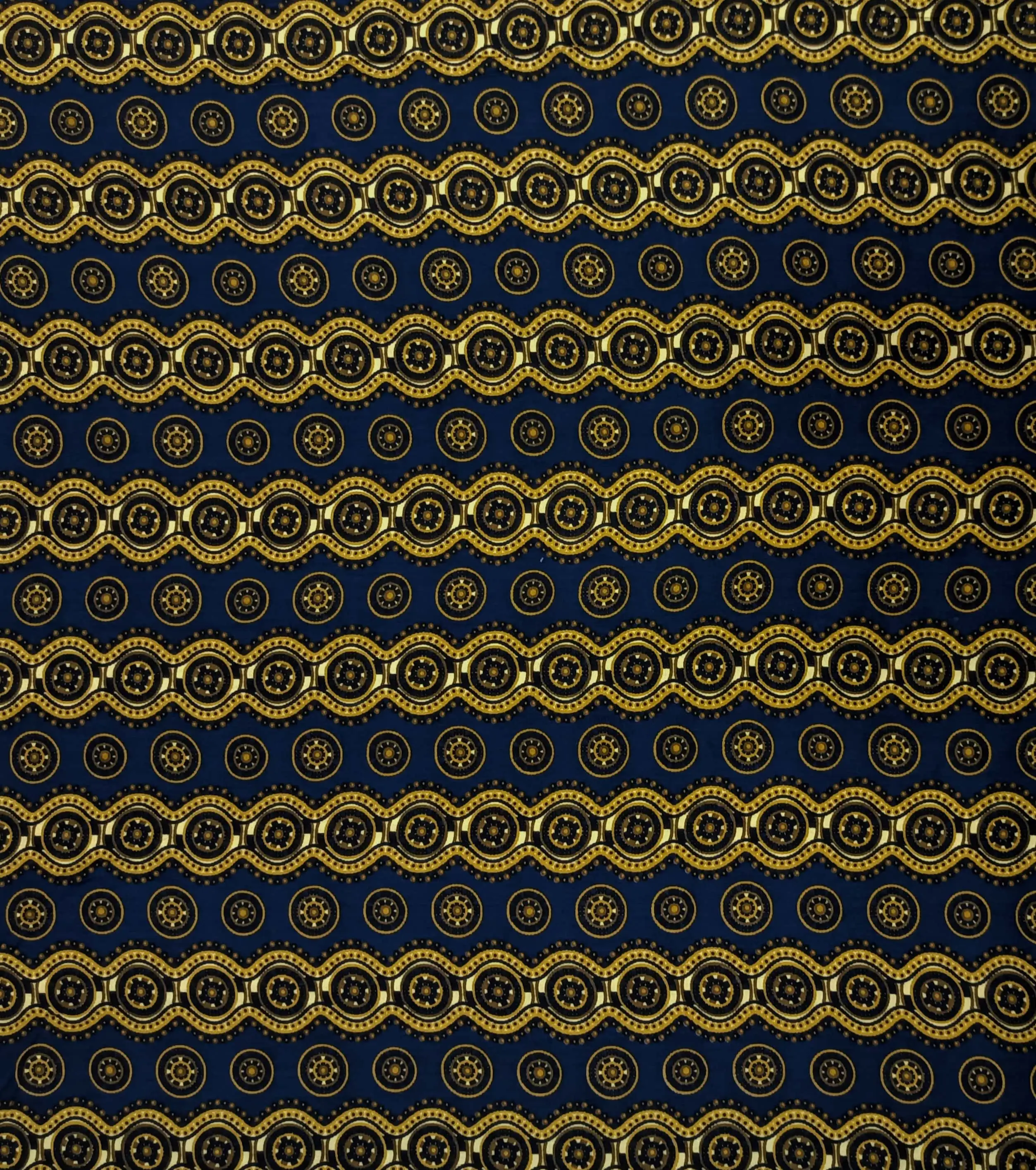 Geometric4 Collection in Blue. Rich purple ground with white, gold and violet roundels strung along light dotted scallop bands.