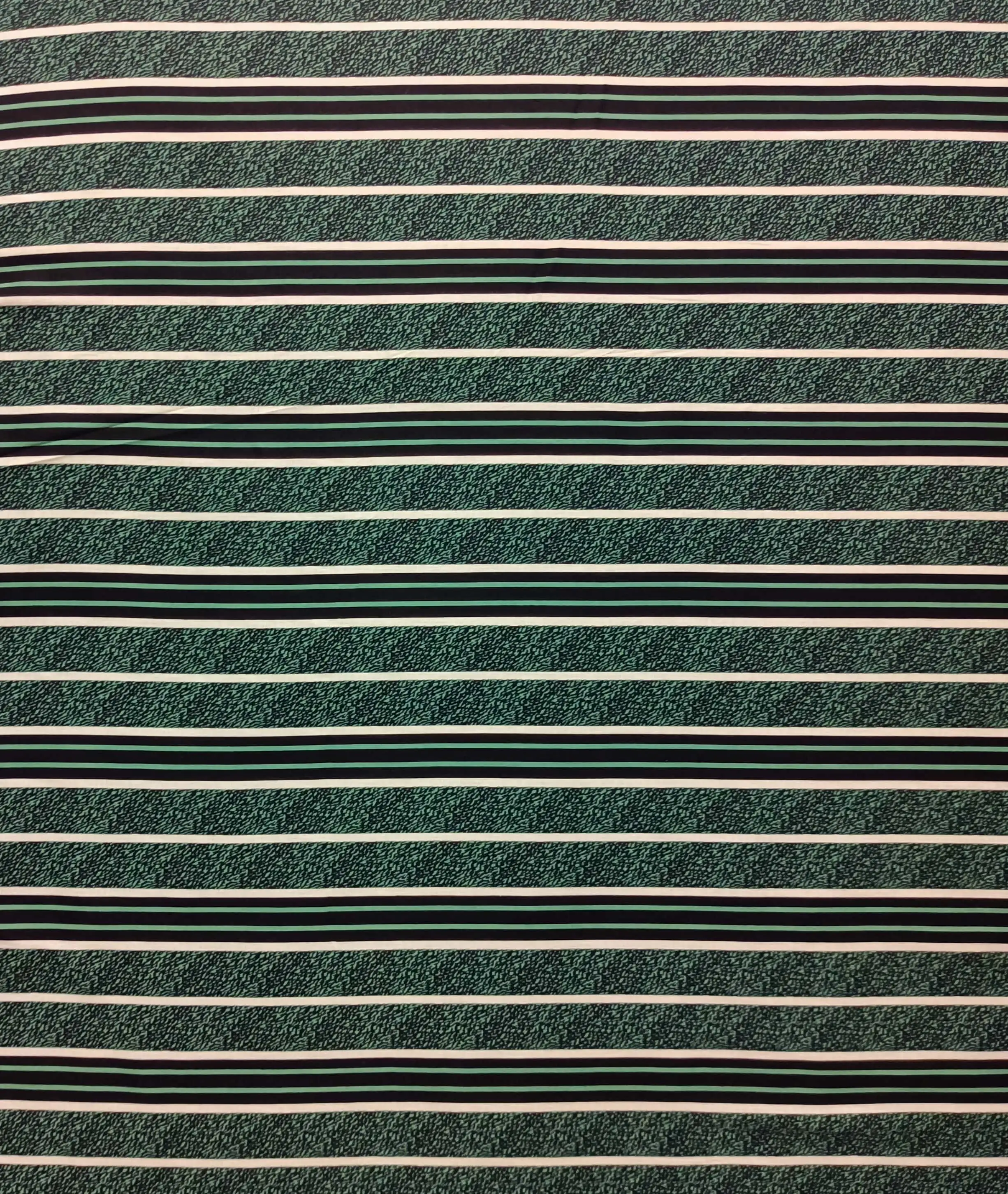 Stripes and Dots19 Collection in Dark Green. Deep teal-green ground with bold black, white, and amber stripes running across it.