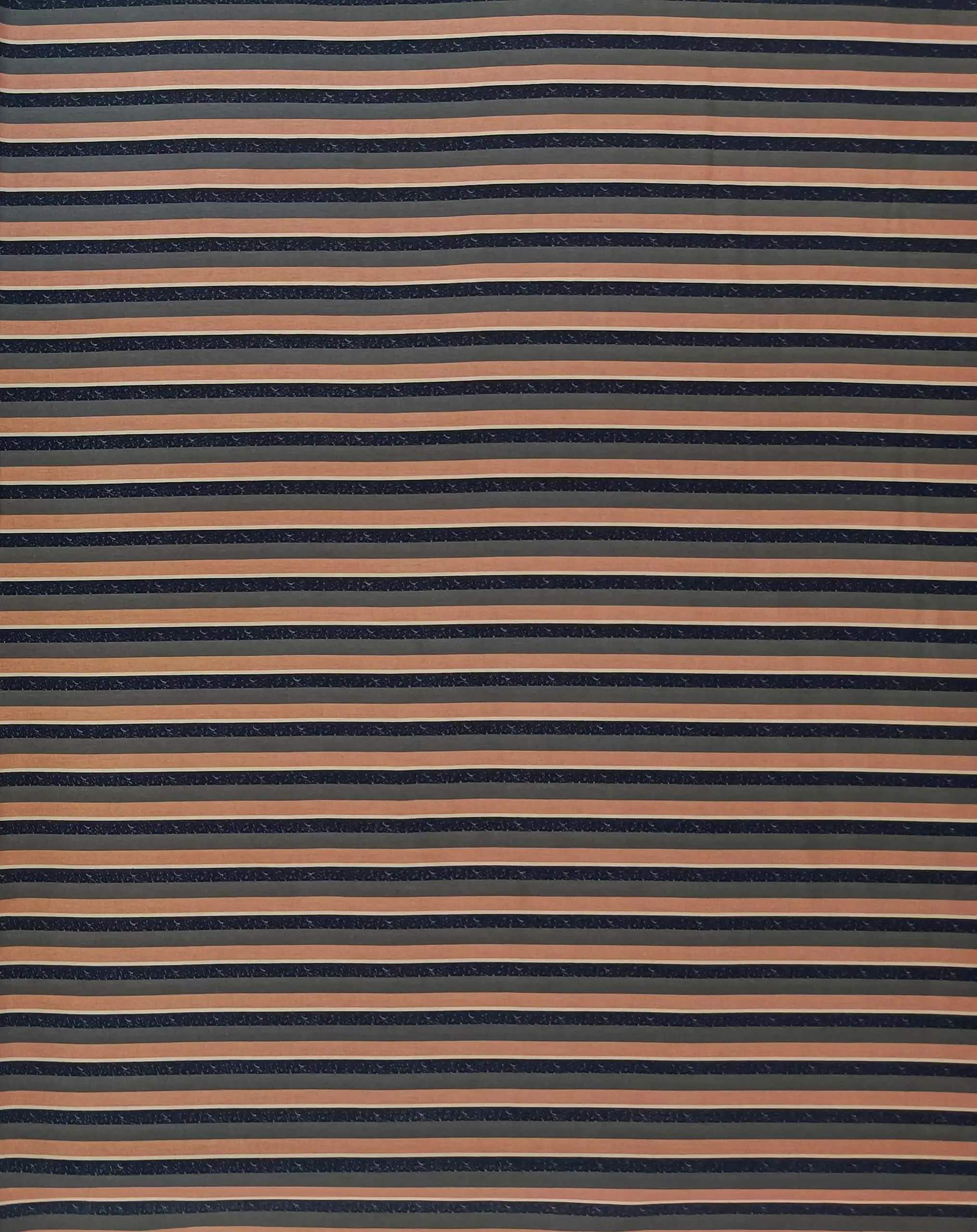 Stripes and Dots1 Collection in Orange. Warm coral and salmon stripes run across a charcoal-grey ground dotted with dark navy speckled bands.