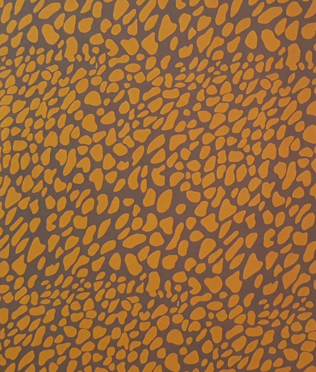 Stripes and Dots4 Collection in Brown. Warm orange and ochre blotches ringed in dark brown over a chocolate-toned field.