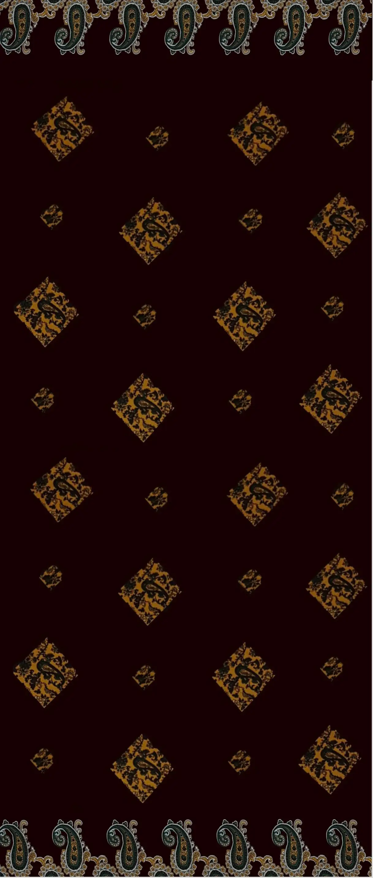 Geometric15 Collection in Brown. Deep coffee-brown ground with amber and orange diamond medallions plus scattered violet accents.