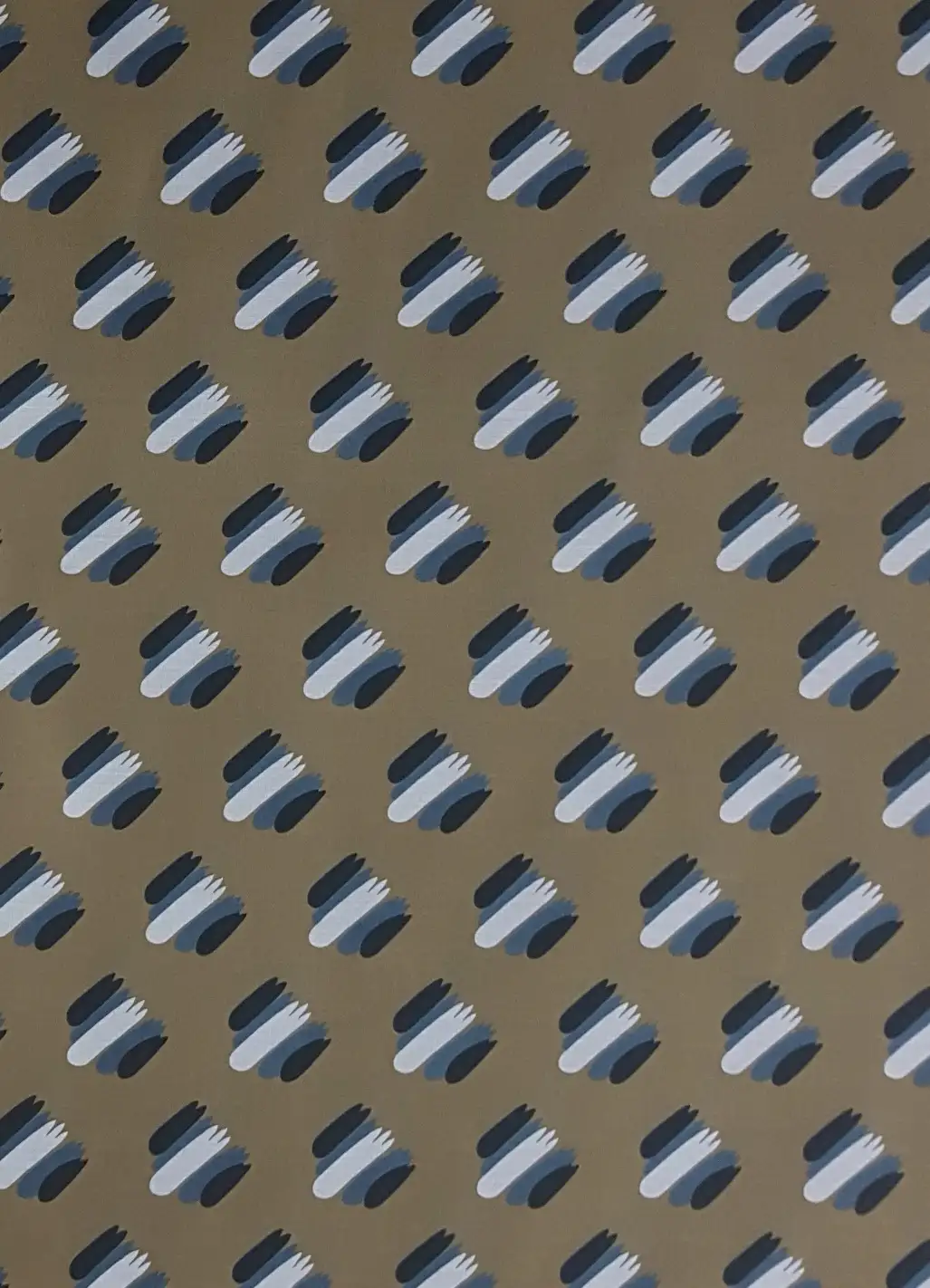Geometric5 Collection in Cream. Khaki-cream ground patterned with gold, black and grey banded blocks in tidy rows.