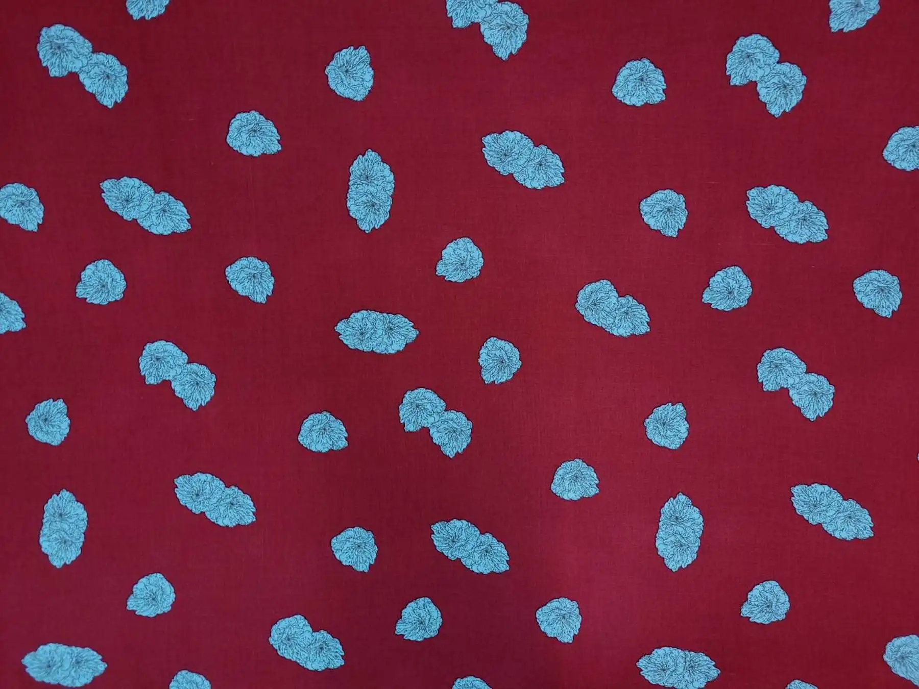 Stripes and Dots15 Collection in Red. Bright red ground dotted with light grey and silvery cream fuzzy spots.