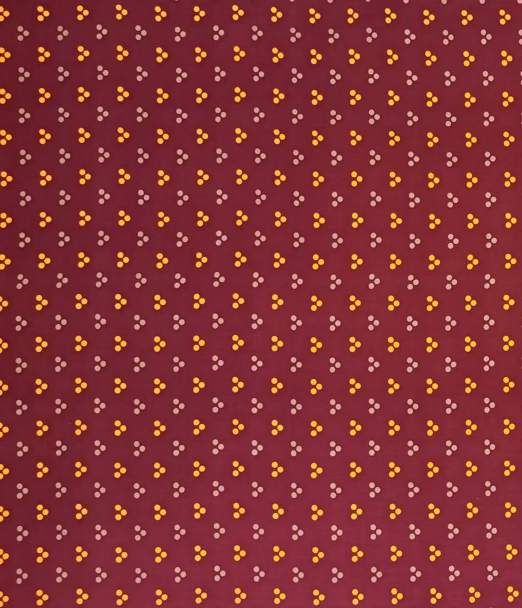 Stripes and Dots2 Collection in Red. Brick-red ground carrying small dot clusters in golden yellow and soft grey.