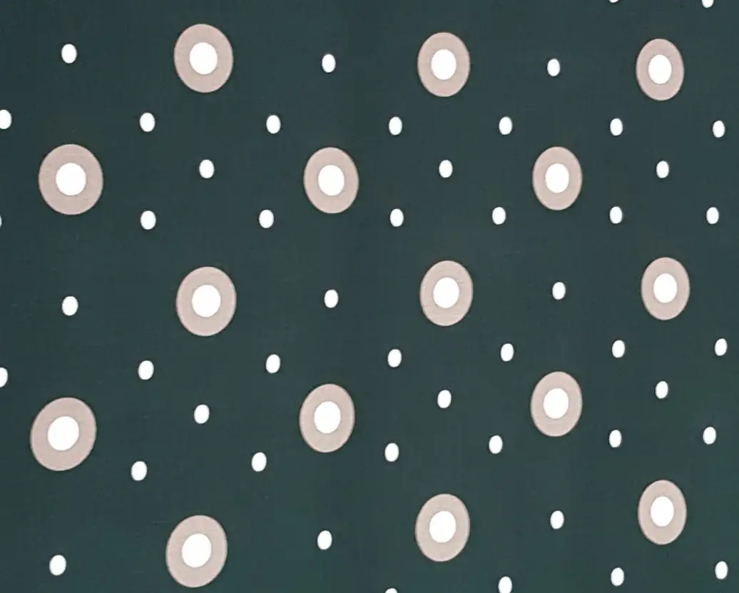 Stripes and Dots9 Collection in Green. Dark forest-green ground marked with grey-ringed white dots and scattered pale specks.