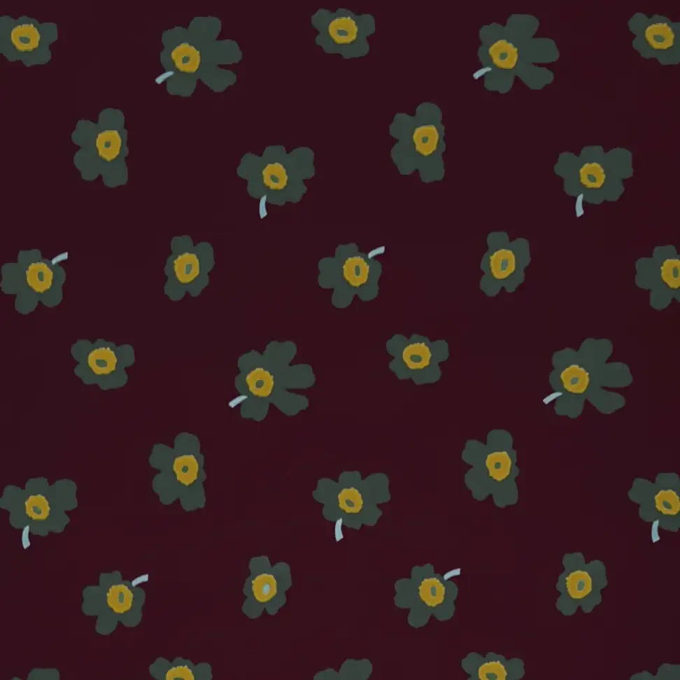 Floral6 Collection in Maroon. Dark wine-maroon ground sprinkled with mustard-yellow and olive-green flowers, pale centers.