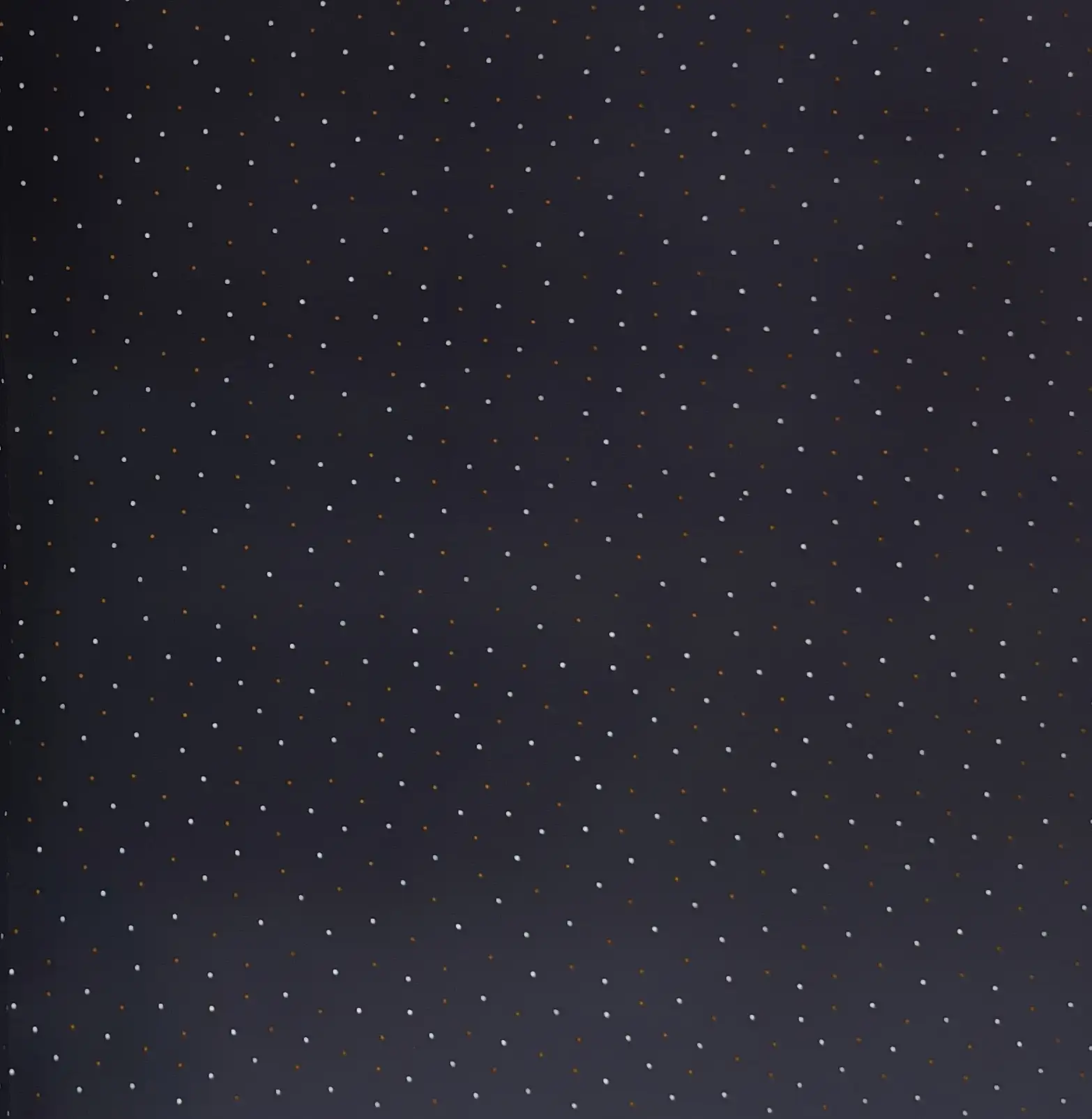 Stripes and Dots20 Collection in Navy Blue. Dark navy ground sprinkled with little rust-copper and muted gold dots across the cloth.