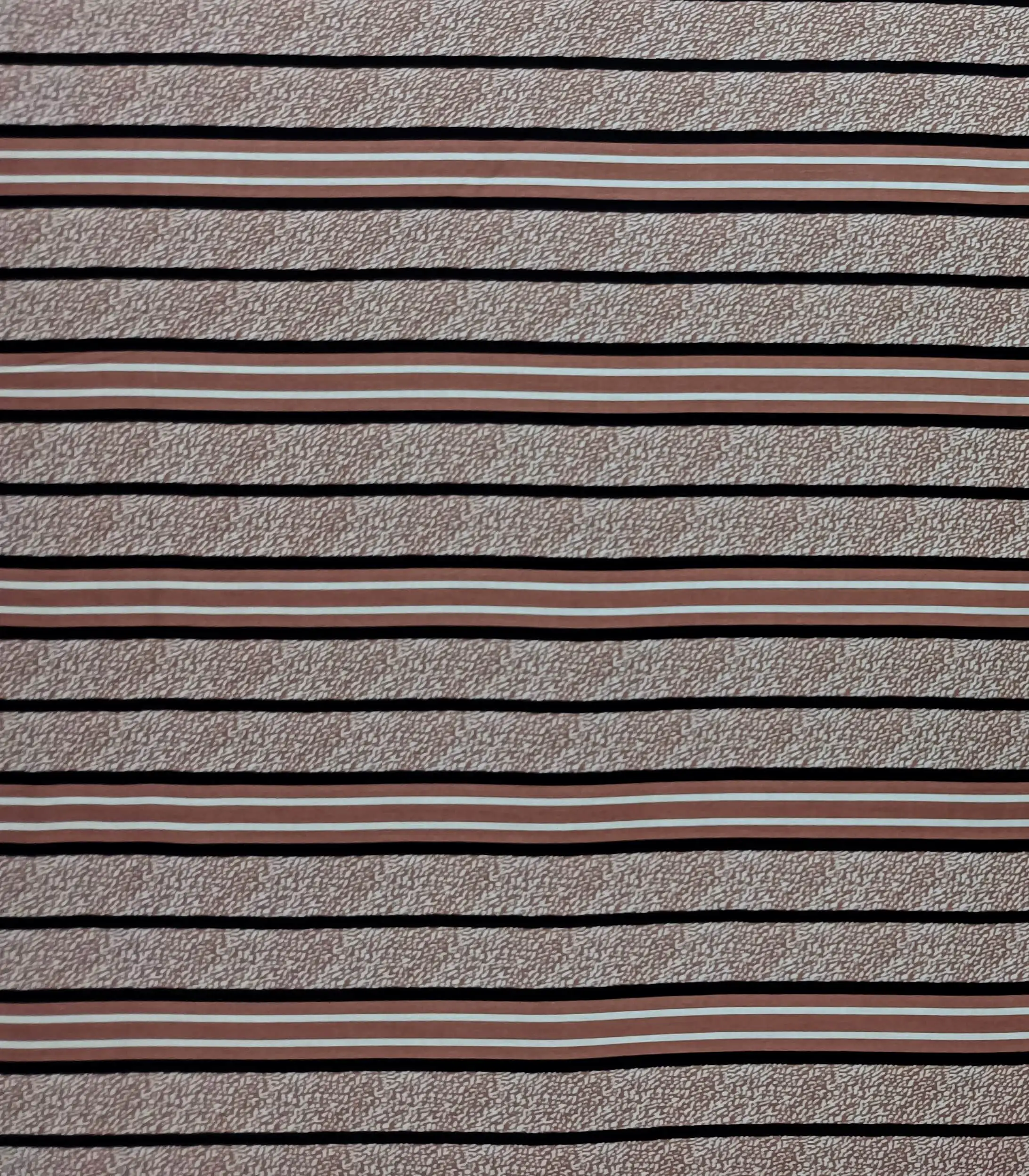 Stripes and Dots19 Collection in Pink. Golden-yellow speckled ground banded by mustard, black, and white horizontal stripes.