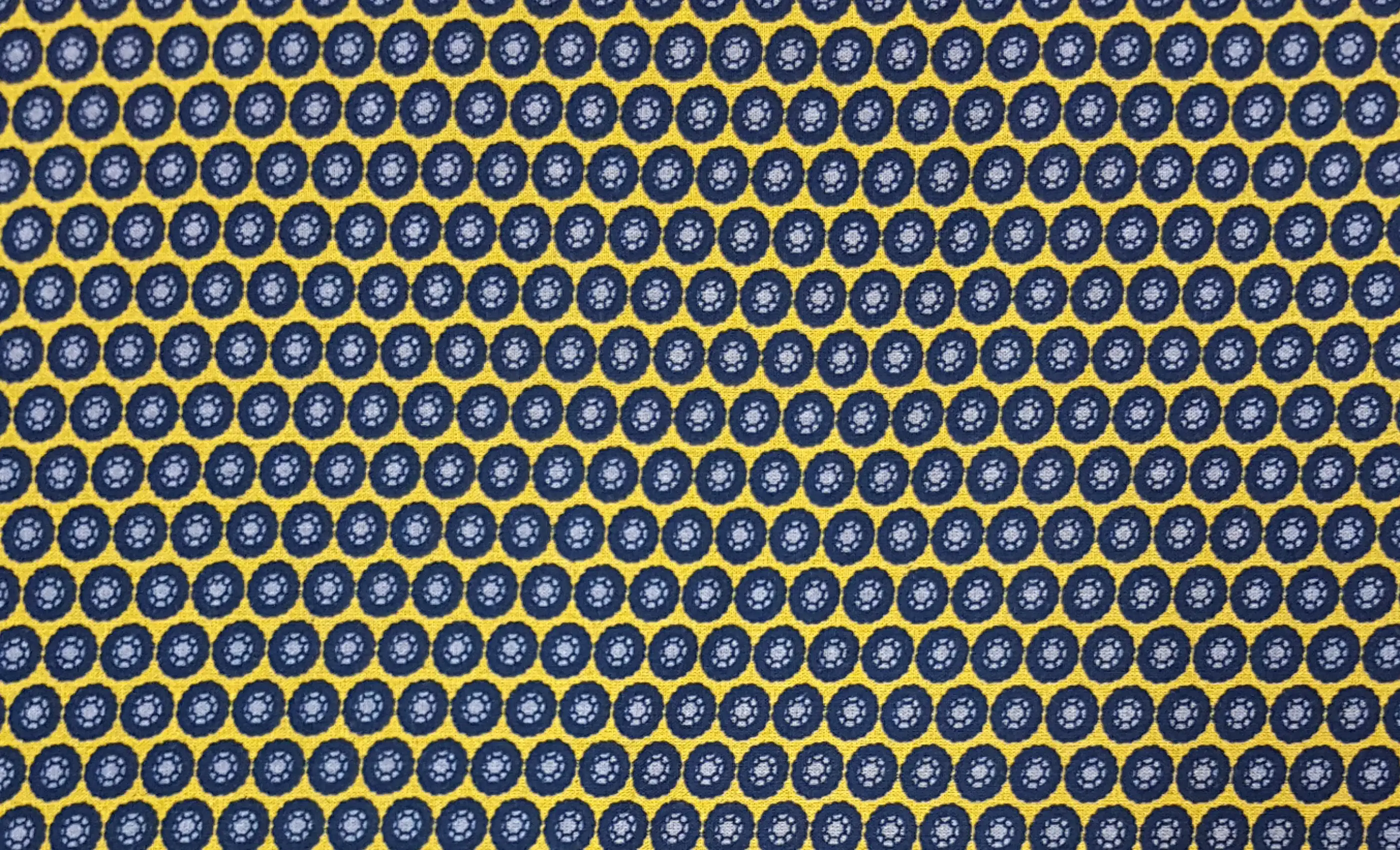 Stripes and Dots13 Collection in Yellow. Soft pink ground stippled with rose-red and cream dots forming a delicate beaded grid.