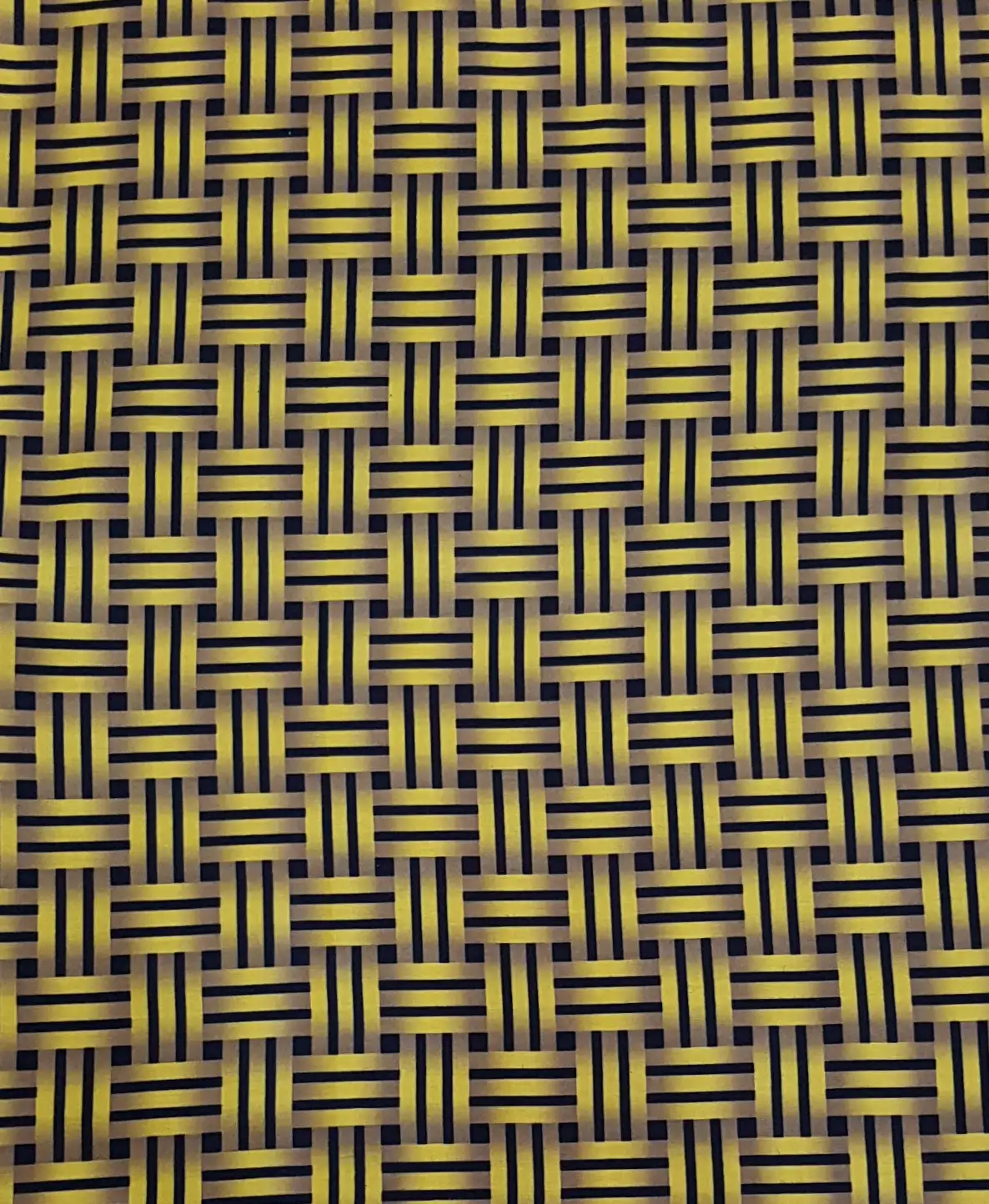 Geometric6 Collection in Yellow. Bright golden-yellow ground crossed by black and cream bars in a bold basketweave pattern.